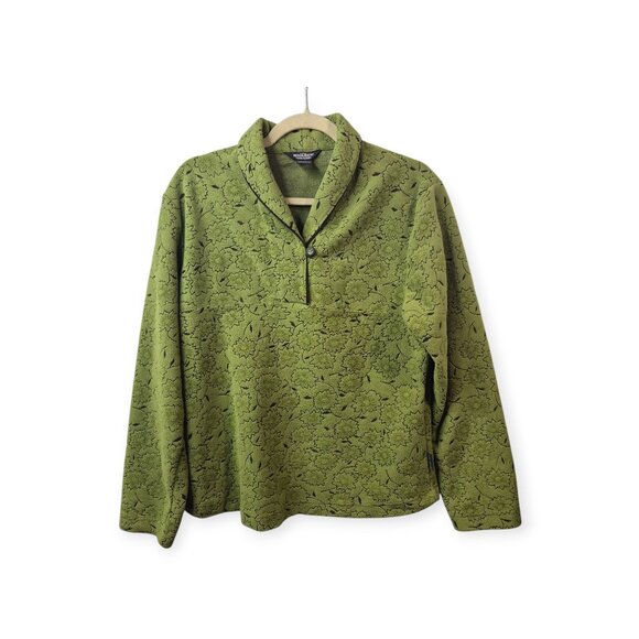 Woolrich Womens Sweater Size M Fleece Pullover Long Sleeve Green Leaves Outdoor - Picture 1 of 9